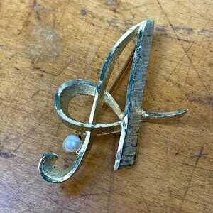 Vintage Marseille Signed Estate "A" With Pearl Brooch Pin